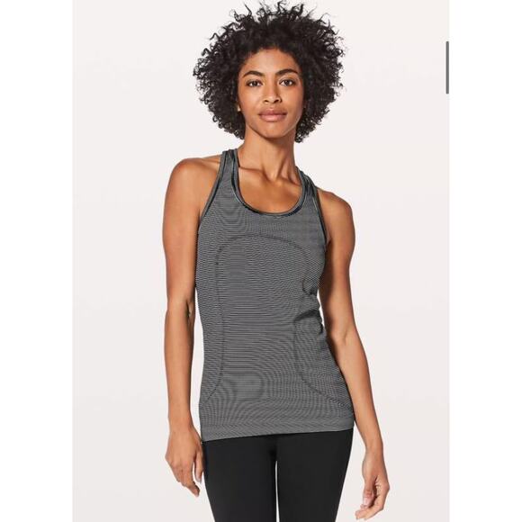 Lululemon Sz 4 Swiftly Tech Racerback Tank Top Black White Stripes - Great! - Picture 1 of 7